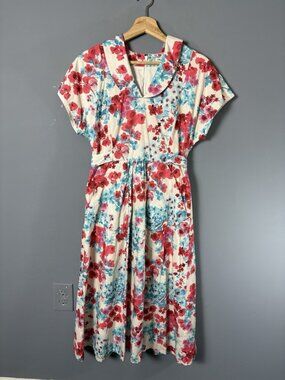 J. PETERMAN Womens Size 8 Floral Print Cotton Midi Dress Spring Summer